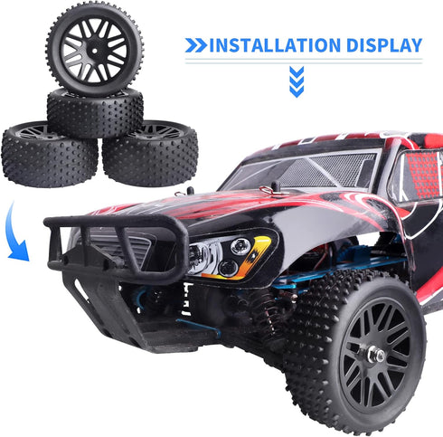 Hobbypark 1/10 Scale Off Road Buggy Tires & Wheel Rims Set (4-Pack) with 12mm Hex Hubs and Foam Inserts