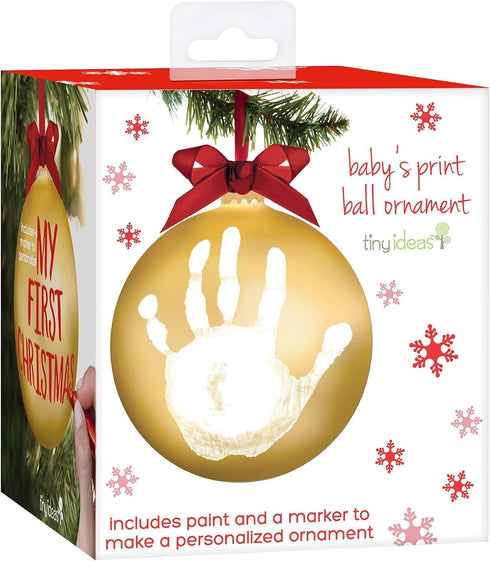 Tiny Ideas Christmas Baby's Handprint Ball Ornament, DIY Classic Hanging Bauble, Newborn Holiday Keepsake Gift