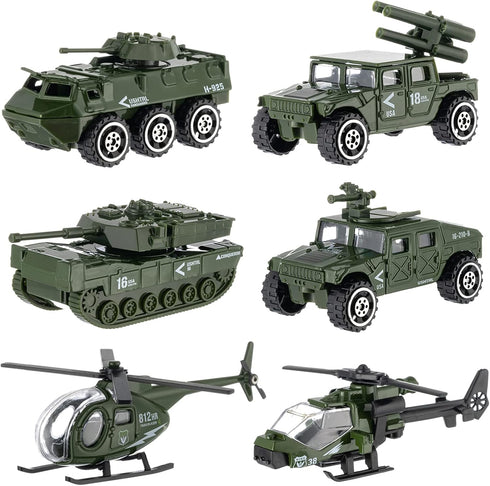 Diecast Military Vehicles, 6 Pack Army Toys Assorted Alloy Metal Model Cars for Boys Kids Age 6-10