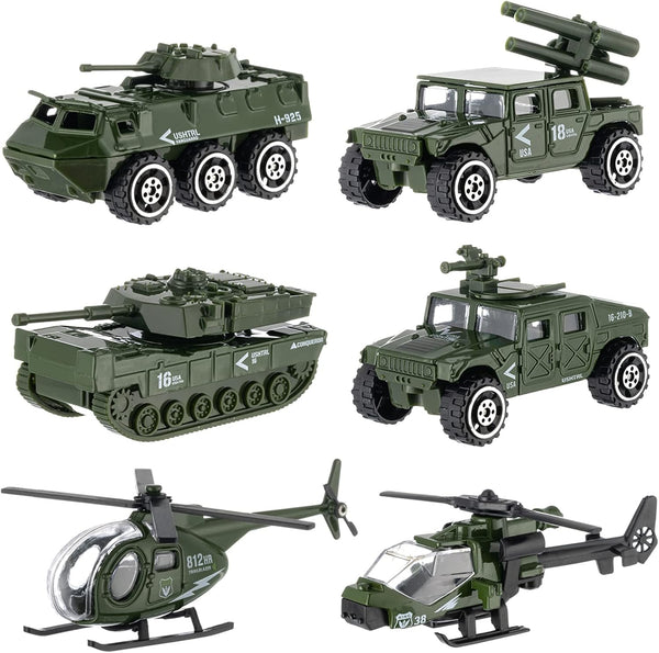 Diecast Military Vehicles, 6 Pack Army Toys Assorted Alloy Metal Model Cars for Boys Kids Age 6-10