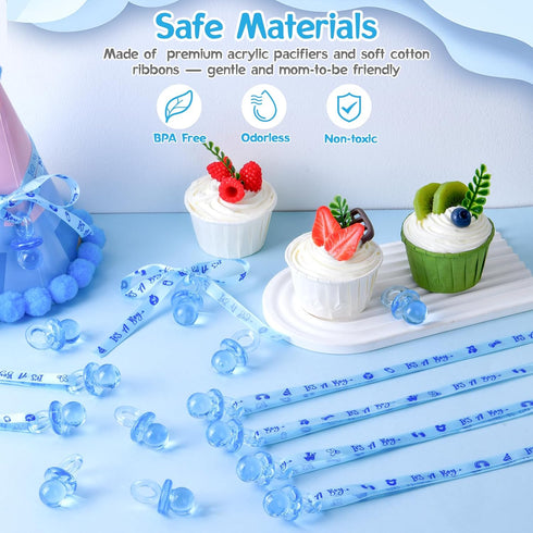 36 ZYFLSQ Pieces Baby Shower Pacifiers Necklace, Cute Acrylic Pacifier Necklaces for Baby Shower Games Boy Charm, Party