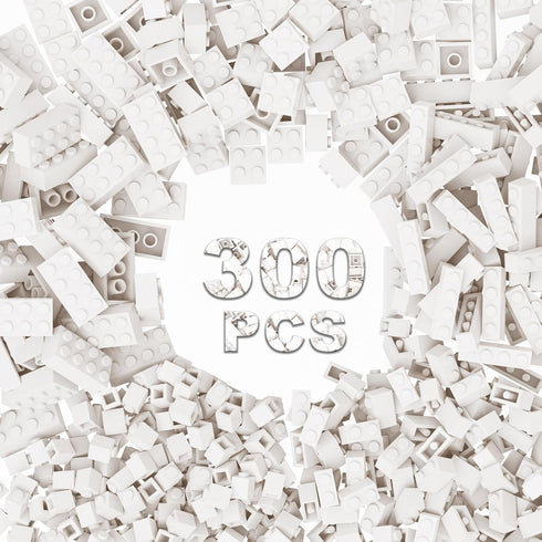 300 Pcs Classic Building Bricks - White Bulk Bricks Compatible with Lego, Creative Building Block Toys for Boys Girls