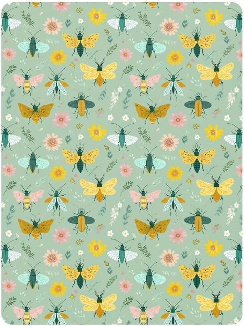 miaozhen 1 Pack 52x28 Cotton Baby Crib Sheets for Boys Girls Ultra Soft Funny Grassland Insect Spring Green Playard