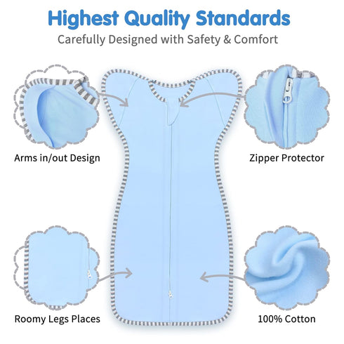 Roksuma 3-6 2-Way 100% 0.8 2-Pack 14-20lbs) Transition Swaddle, Baby Sleep Sack Months Arms up Swaddles Zipper Cotton