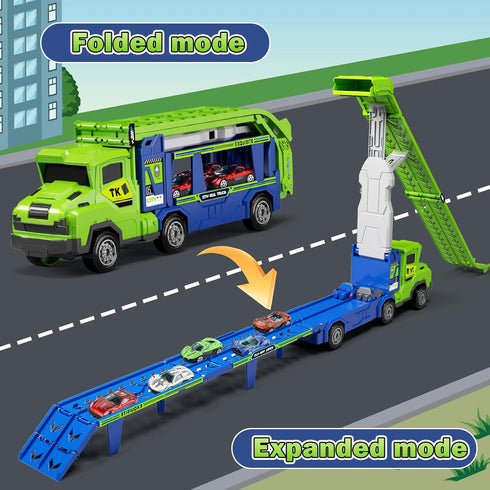3 4 5 6 7 8 3 1 2 Playset 25-in 6 Kids Toys for Years Old Boys, in Carrier Truck Transport Car Toys, Foldable Track