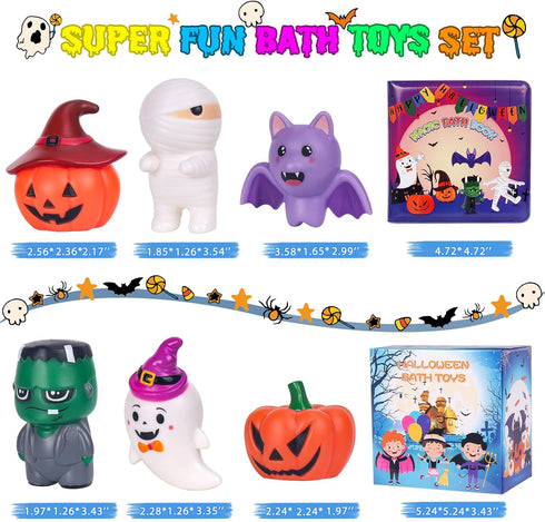 Halloween Light Up Bath Toys for Toddlers Kids, No Hole Bath Toys with Halloween Bath Book, LED Light Bath Time Water