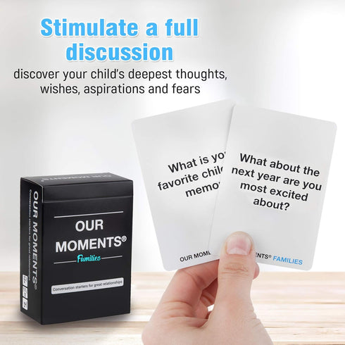OUR MOMENTS Families: 100 Conversation Starter Cards for Families - Relationship Building for Car Travel & Family