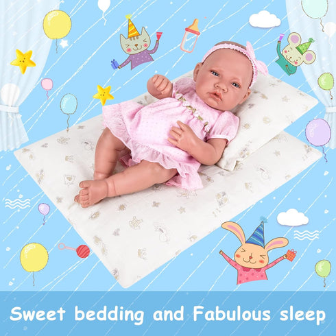 18 Inch Doll Bedding 2 Pc. Set, Reversible Print Baby Doll Bedding with Comforter & Pillow