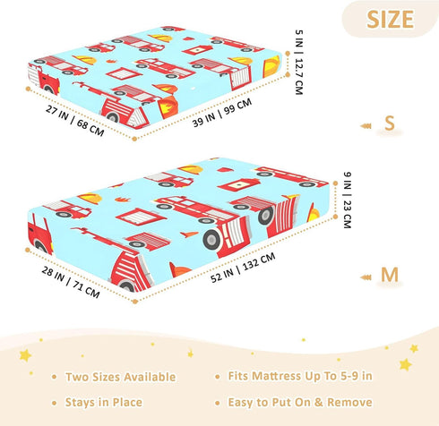CZXW 52" 28" Cartoon Fire Engine Crib Sheets Fitted x Natural Cotton Soft & Breathable for Baby Crib Mattress