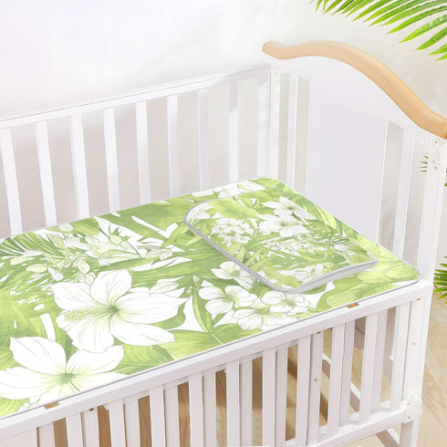 SyXIOP 28" 52" Fluorescent Green Floral Leaf Kids Cooling Baby Crib Mattress Cover x Breathable Crib Padding