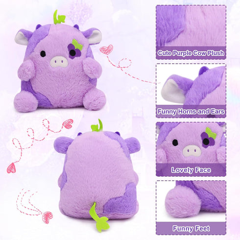 Kawaii Purple Cow Plush Stuffed Animals Pillow, Soft Cow Pillows, Birthday Gift Home Decoration for Kids Girls Boys