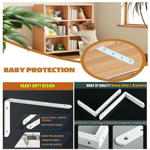 Anti Tip Furniture Anchors for Baby Pet Proofing, White Furniture Wall Anchor for Dresser Bookshelf Safety