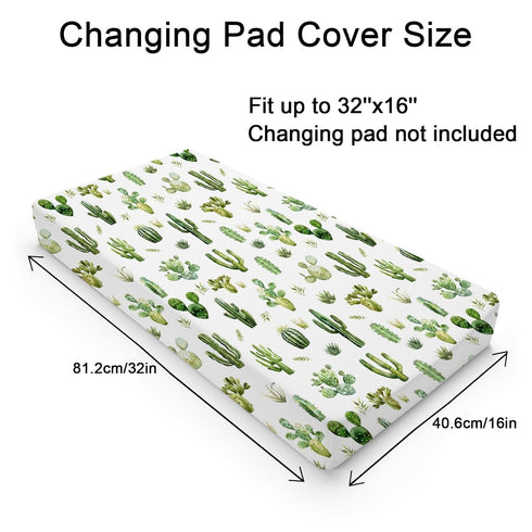 Watercolor Green Cactus Changing Pad Covers Cactus Leaves Unisex Diaper Change Table Sheets for Boys Girls Wild Plants Soft Breathable Stretchy Fitted Baby Diaper Changing Table Mats 32''x16''