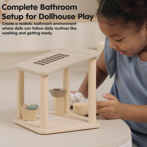 Set Set PlanToys Wooden Dollhouse Bathroom Room | Bath, Toilet, Sink & Accessories Furniture | Open Ended Role Play