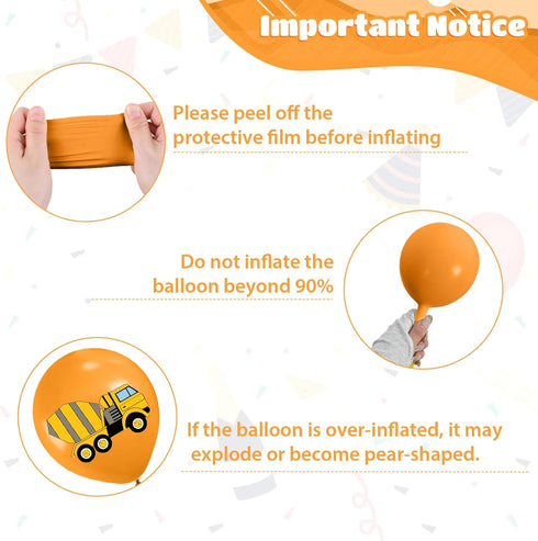 12 Inch Construction Balloons, Black Yellow Orange Confetti Truck Construction Party Latex Balloons for Boy Excavator
