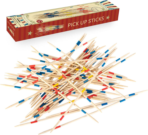 41 Piece 12 Inch Bamboo Pick Up Sticks Game - Classic Family Board Game Gift for Adults & Kids