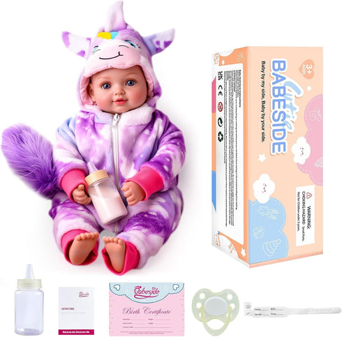15-Inch 4 5 6 7 8 9 BABESIDE Baby Doll Girl - Realistic Baby Doll with Blue Eyes, Soft Body in Unicorn Outfit Life Like