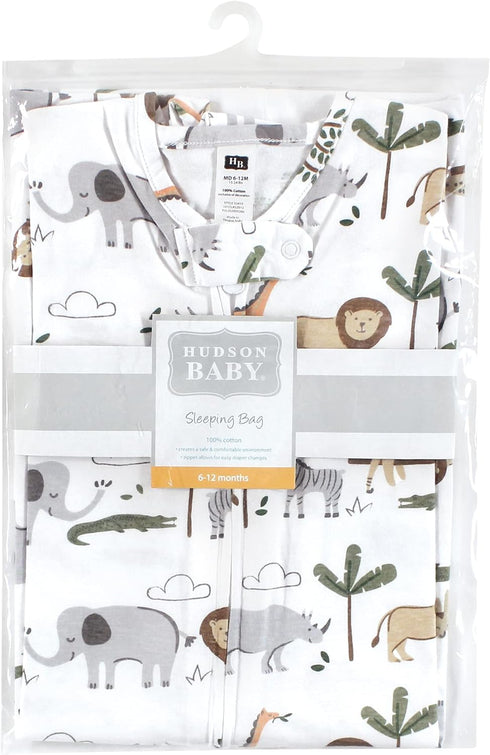 Hudson Baby Unisex Baby Cotton Sleeveless Wearable Sleeping Bag, Sack, Blanket, Safari Life, 0-6 Months by Hudson Baby