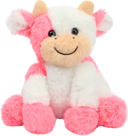 Hopearl Adorable Plush Cow Toy Floppy Dairy Cattle Soft Stuffed Animal Cute Birthday for Boys Girls Kids Toddlers, Strawberry Pink, 9''