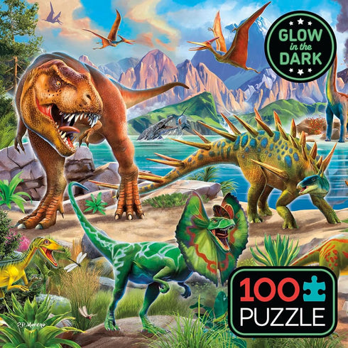 Ceaco 100 Piece Jigsaw Puzzle, Glow in The Dark, Dinoland