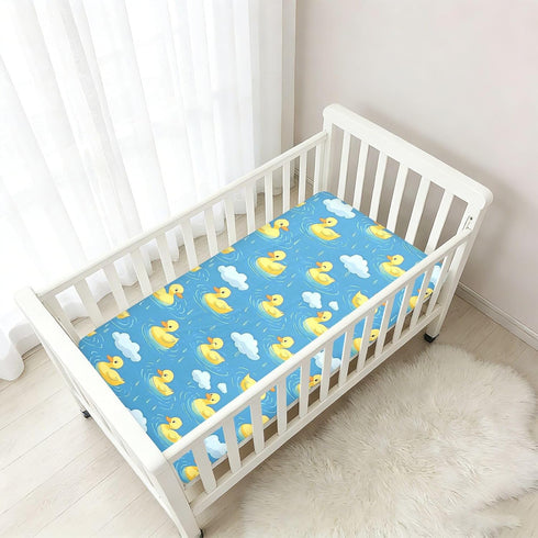 Swimming 28in 52in Yellow Ducks Rain Baby Crib Sheets for Boys Girls Soft Toddler Standard Mattress Fitted Bed Sheet x