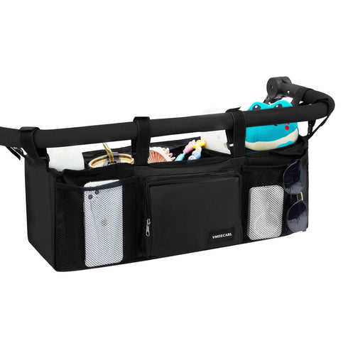 VMEECARL Double Stroller Organizer Universal with 2 Insulated Cup Holders & Cooler Bag,