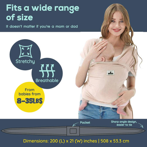 Jeroray Baby Wraps Carrier, Baby Carrier,Hands Free Infant Carrier, Lightweight,Breathable,Softness,Khaki