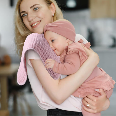 VitalCozy 6 (32 32 Inch,Pink,Rose) Pcs Baby Muslin Hooded Bath Towels and Washcloths Muslin Cotton Hooded Baby Towels
