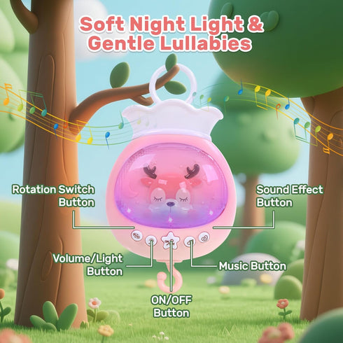360 Baby Crib Mobile for Girls with Music, Lights & Projection, Adjustable Volume, Rotating Plush Crib Toys