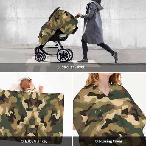 Beubebim Summer Brown Camo Baby Car Seat Canopy Soft Breathable Infant Carseat Cover Lightweight Baby Carrier Cover
