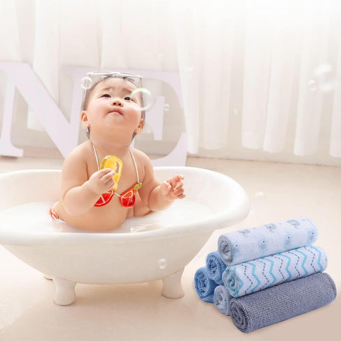 Softan Baby Washcloths, 24 Pack Extra Soft & Ultra Absorbent Baby Towels, 9x9 Blu Elephant for Sensitive Skin