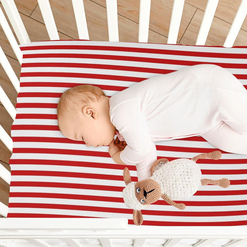 Jihqo 52" 28" Red White Stripes Crib Sheets for Boys Girls Soft Breathable Mini Crib Sheets for Baby x