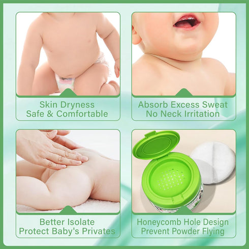 140g/4.9oz (2Pack) Baby Body Powder with Puff, Natural Cornstarch + Zinc Oxide Skin-Protecting Formula, Talc-Free