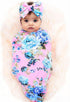 Set Galabloomer Baby Girl Newborn Receiving Blanket with Headband Baby Swaddle Nursery Swaddle Wrap with Card (Pink