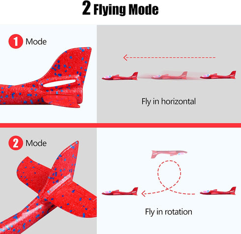 2 Pack Airplane,17.5" Plane,2 3 4 5 6 7 8 9 LED Light Large Throwing Foam Flight Mode Glider Plane,Flying Toy
