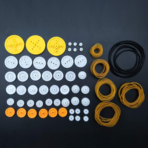 EUDAX 2mm Hole Plastic Belt Pulley Gears Combination Package - Rubber Bands for DIY Robots Cars RC Toy Car Airplane