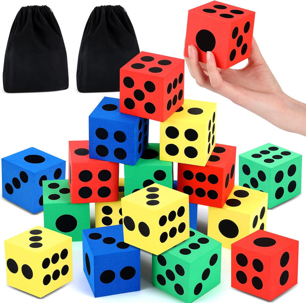18 Pcs 2.48 Inch EVA Foam Dice, Colorful Jumbo Dice for Party, Large Colored Dice with Storage Bag for Educational Toys