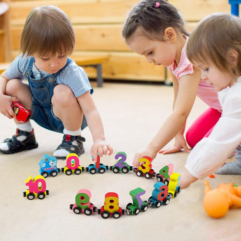 12 Set 1 Set Wondertoys PCS Wooden Number Train Toy Includes Engine Cars for Toddlers Boys and Girls, Compatible