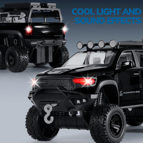 FRJV 1/32 Mammoth 4-7Black Toy Trucks for Boys Diecast Trucks Model Truck,Collectible Pickup Truck Model Kit,Pull Back