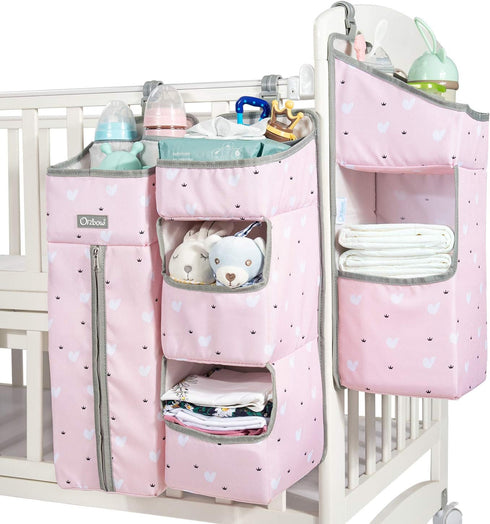 Orzbow 3-in-1 Nursery Organizer - Baby Diaper Caddy | Hanging Storage for Baby Essentials | Pink