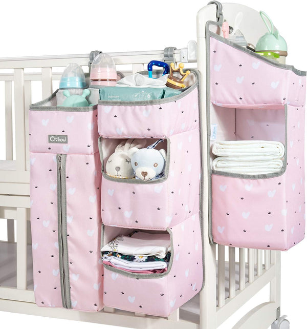 Orzbow 3-in-1 Nursery Organizer - Baby Diaper Caddy | Hanging Storage for Baby Essentials | Pink