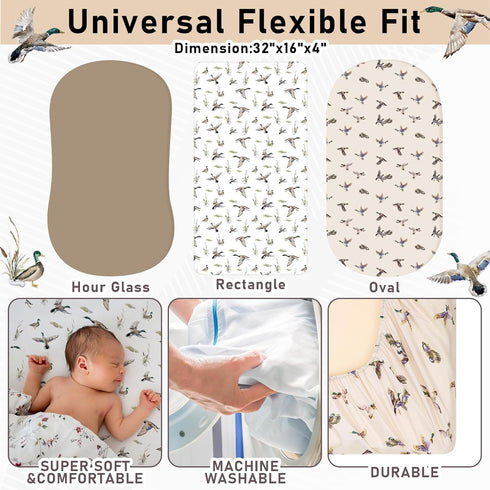 4 Pack 32 16 4 Inches Set CroBlissful Mallard Duck Bassinet Sheets x x Hunting Stretchy Neutral Fitted Sheets Mallard