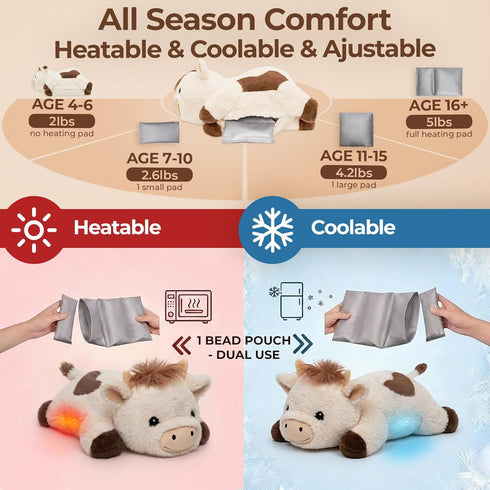 2-5 lbs 23" Mewaii Weighted Stuffed Animals for Adults & Kids, - Heatable Coolable Cow Plush, Microwavable Adjustable