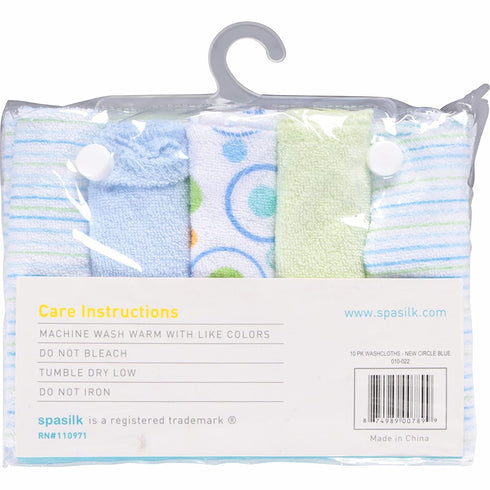 Spasilk Soft Terry Washcloth Wipes Set for Newborns, Pack of 10, Blue Circles
