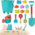 BeneFine 14 Piece Beach Toys,Castle Barrel Bucket,Sea Animal and Traffic Sand Molds,Beach Shovel