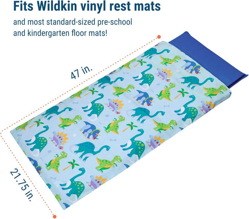 Wildkin Kids Cotton Nap Mat Cover – Soft, Durable with Sewn-in Flap, Fits 1.5" Vinyl Sleep Mats - Dinosaur Land
