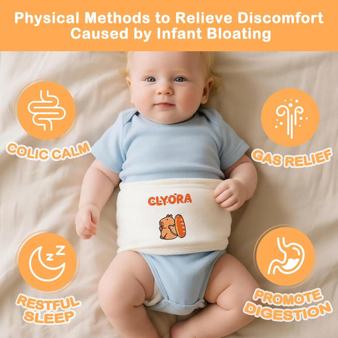 CLYORA Tummy 0m+ Heated Baby Belly Band for Colic & Gas Relief, Silent Velcro Infant Gripe Belt, Gentle Warmth