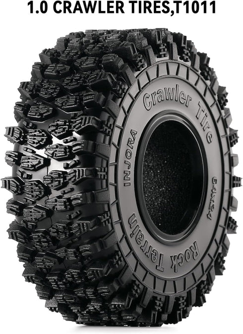 INJORA 1.0 Tires - S5 Rock Terrain Crawler Tires for TRX4M SCX24 AX24 FCX24 Upgrade Parts,64 * 24mm,T1011