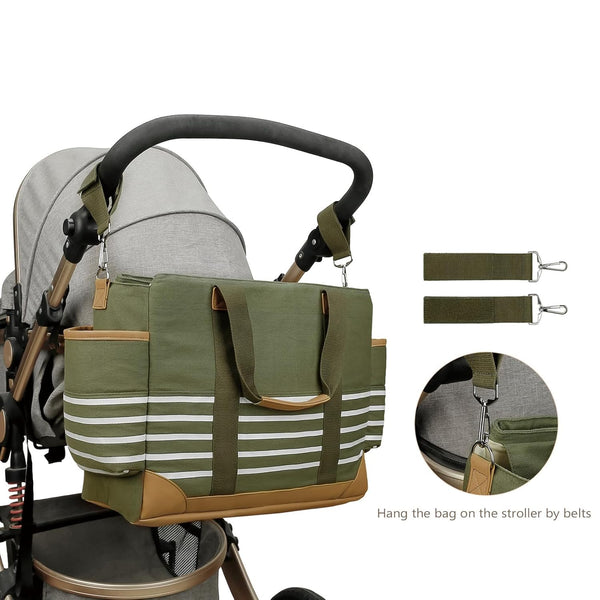 WTWU Large Capacity Sturdy Canvas Mom Bag Ergonomic Handle Strollers Hook for Traveling Parents and Caring Essential