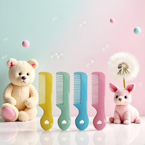 Htppzjr Pack 4 Of Round Tip Bristles Baby Cute Comb Baby Grooming For Sensitive Scalp Skin, for Nursery Newborn Infant